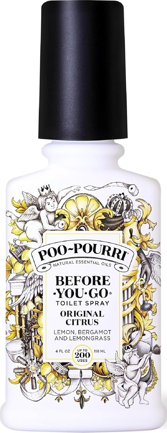 Poo-Pourri Before-You-Go Toilet Spray, Original Citrus, 4 Fl Oz, Up to 200 Uses, Bathroom Odor Deodorizer, Plant-Based with Essential Oils, for Home or Work, Lemon, Bergamot and Lemongrass Scent