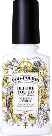 Poo-Pourri Before-You-Go Toilet Spray, Original Citrus, 4 Fl Oz, Up to 200 Uses, Bathroom Odor Deodorizer, Plant-Based with Essential Oils, for Home or Work, Lemon, Bergamot and Lemongrass Scent