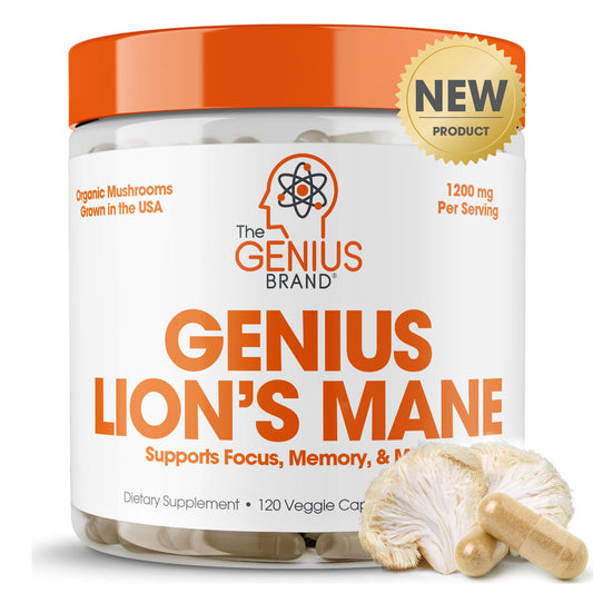 Genius Lions Mane Supplement Capsules - Organic Nootropic Supplement, 1200mg per Serving – 120 Veggie Pills