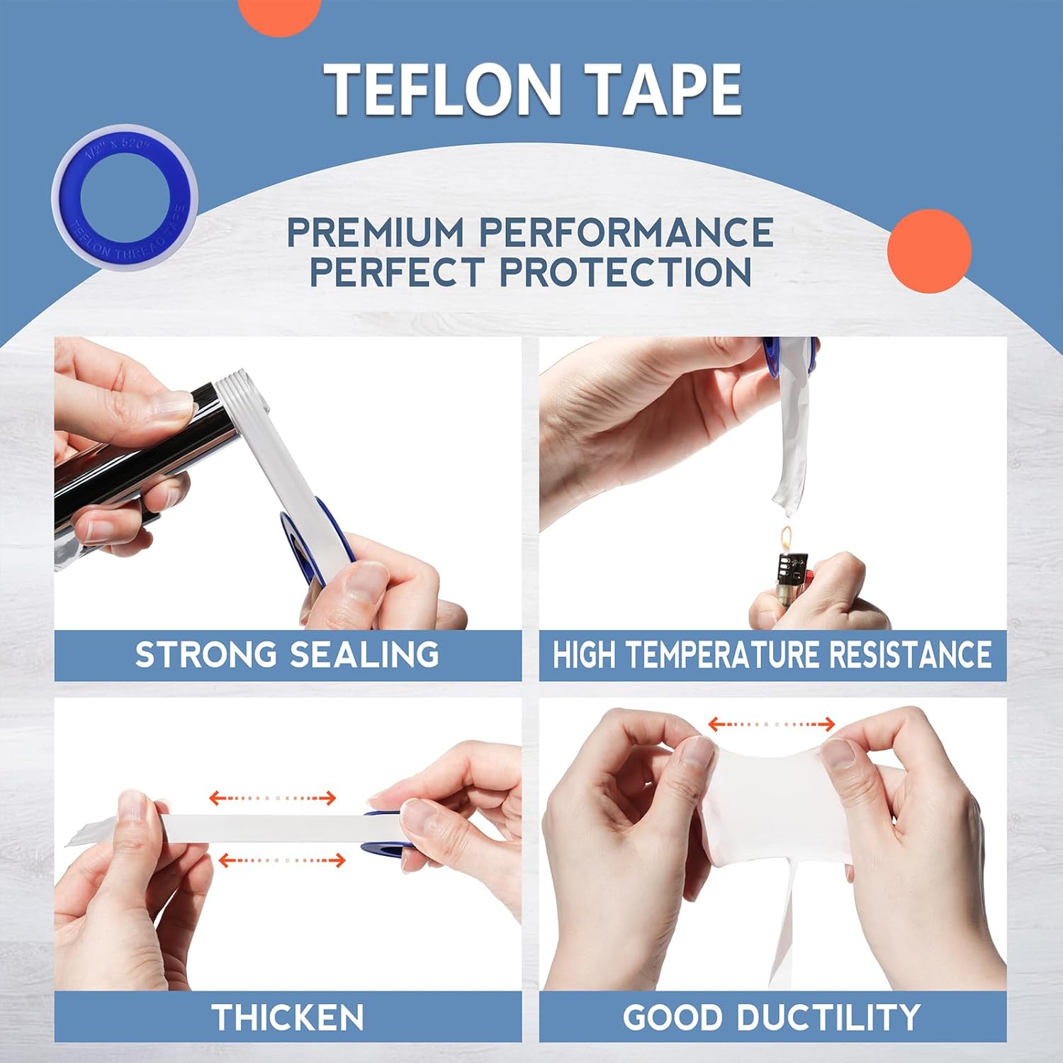 Teflon Tape,PTFE Plumbers Tape,for Sealing,Plumbing,Sealant,Thread Seal for Shower Head,Water Pipe,Prevent Leakage,(1 Roll,1/2 Inch X 520 Inches).