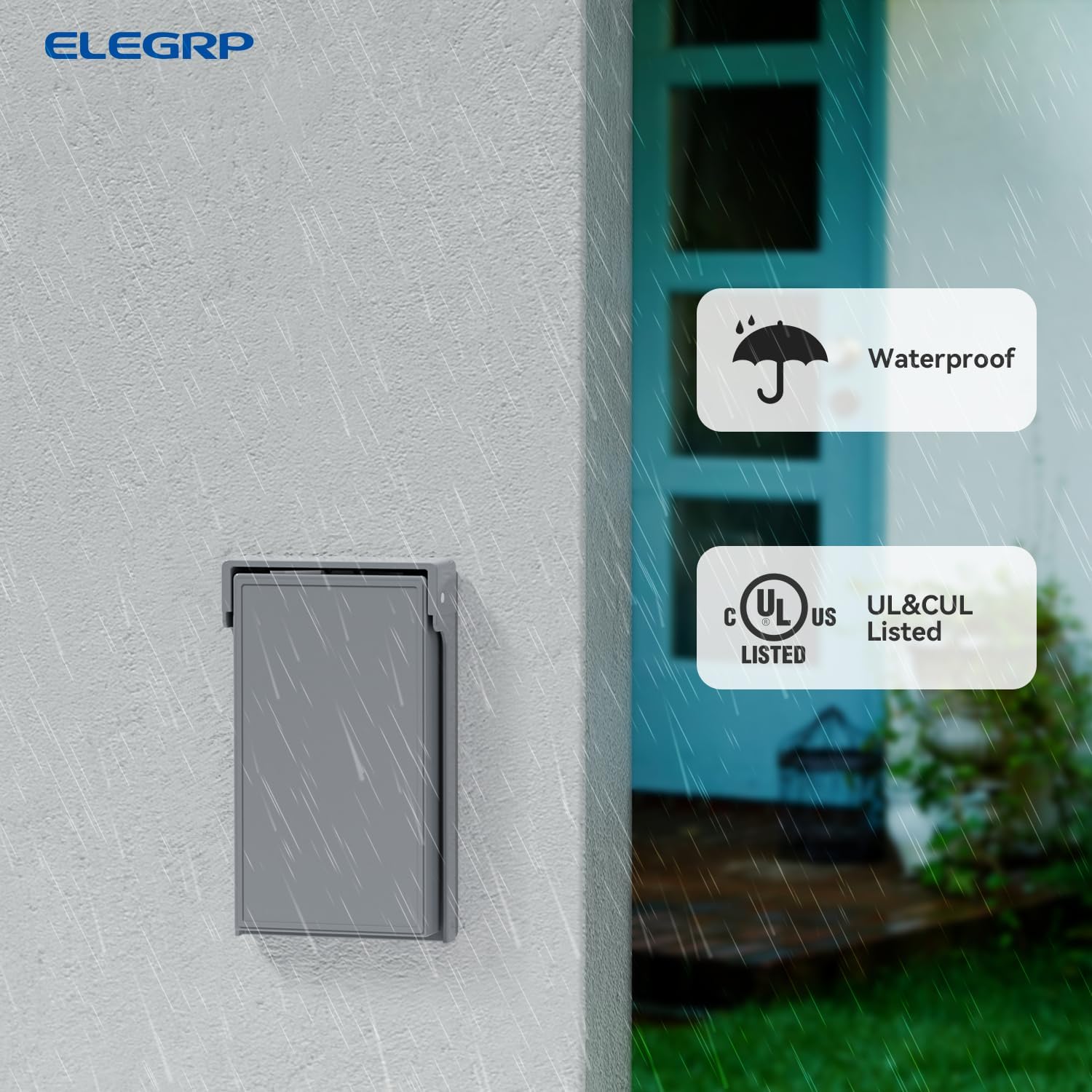 ELEGRP Vertical Outdoor Cover for Duplex Receptacles, Weatherproof Wall Plate, Outdoor Electrical Outlet Cover, Standard Size 1-Gang 4.85” x 2.82”, Thermoplastic, 1 Pack, Grey