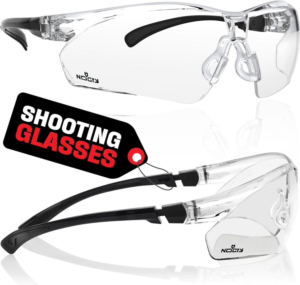 NoCry Clear Shooting Glasses for Men with Anti-Fog and Scratch Resistant Wraparound Lenses — ANSI Z87 Protective Eyewear with Adjustable Temples & Nose Pad — 100% UV Eye Protection