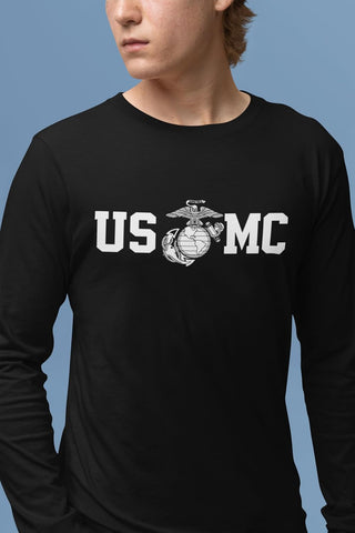 Lucky Ride Marine Corps Bull Dog Front and Back USMC Men's T-Shirt Longsleeve