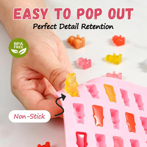 Gummy Bear Mold 4Pcs Medium & Mini, Gummy Candy Molds with 2 Droppers