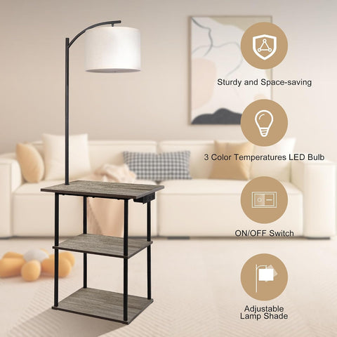 PESRAE Floor Lamp with Table, End Tables with Charging Station
