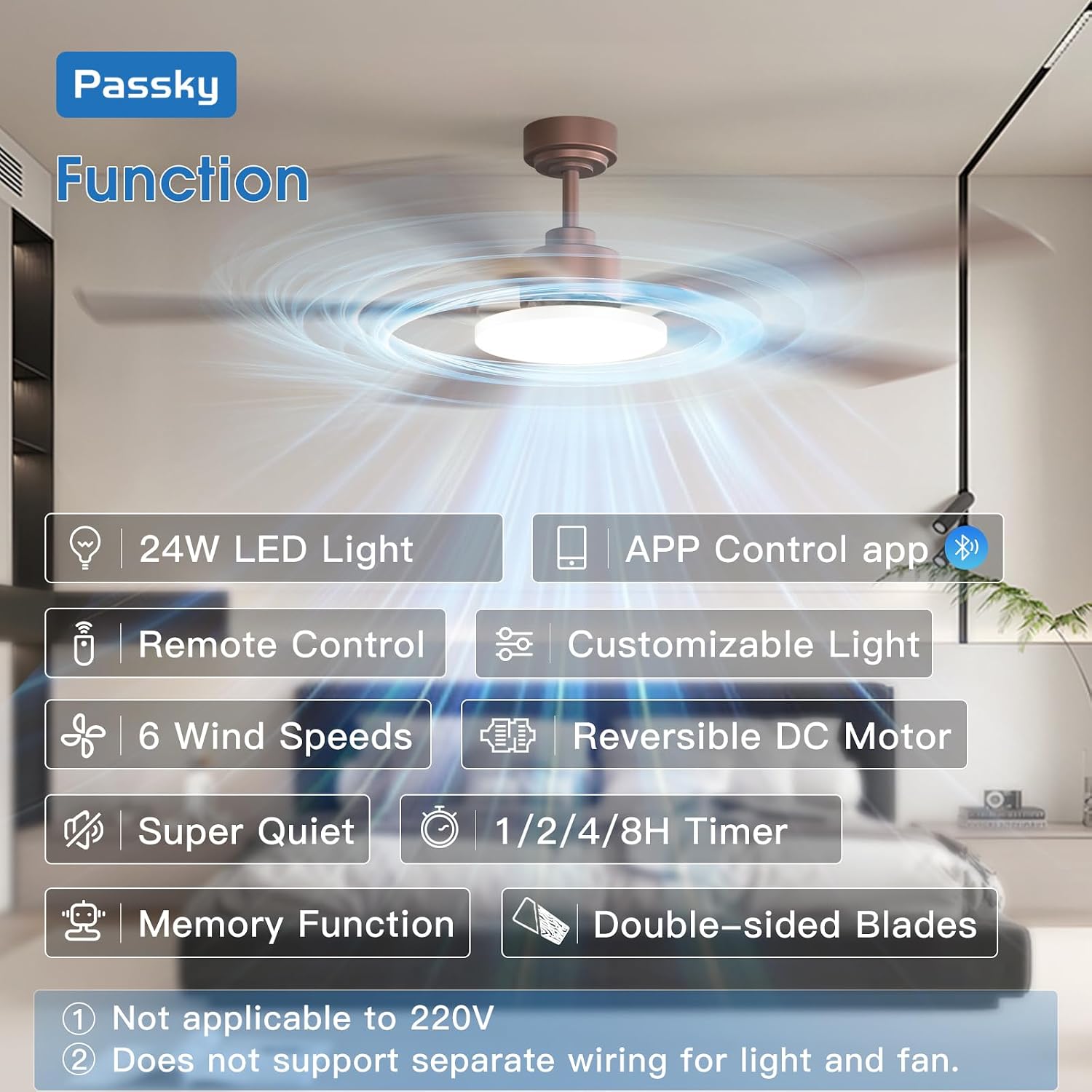 Passky 60 Inch Brown Sleek Ceiling Fans with Lights, Remote Control