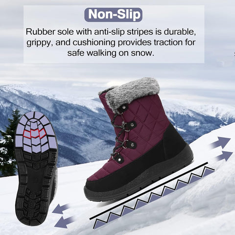ZEENXIUYA Womens Snow Boots Comfortable Warm Fur Lined Winter Waterproof Flat Lace-Up Ankle Boots Outdoor Winter Booties