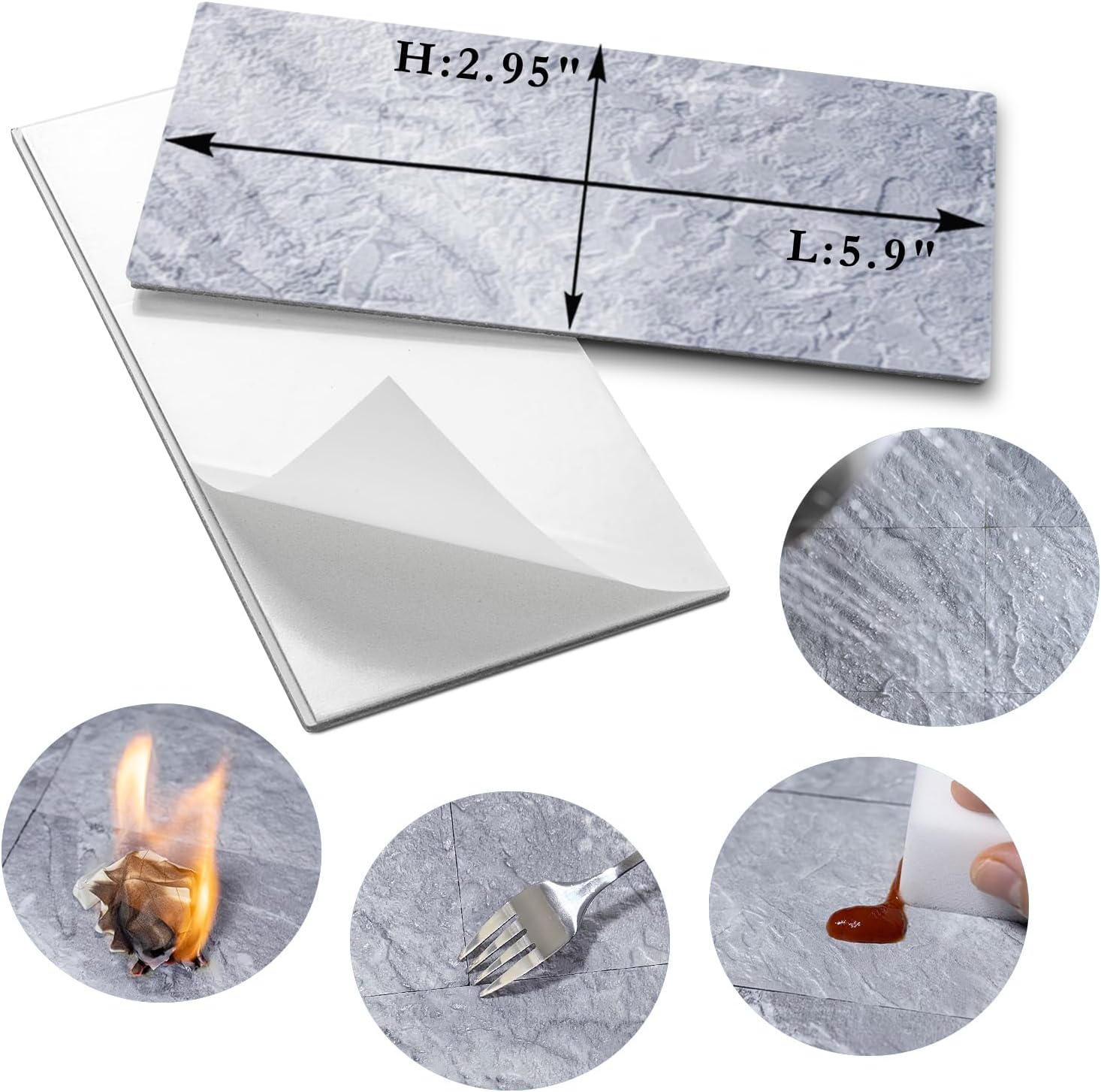 AULIGET 100-Piece Peel and Stick Backsplash Wall Tiles, 3" x 6" PVC Grey Marble Faux Stick on Tiles for Backsplash Kitchen, Bathroom, Laundry Room, Camper, Fireplace
