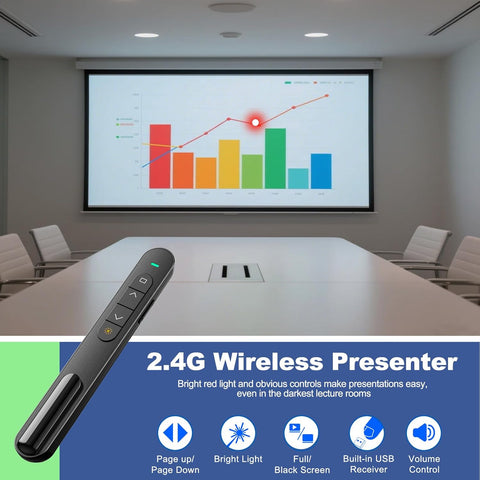 QUI Presentation Clicker with Volume Control, Wireless Presenter Remote
