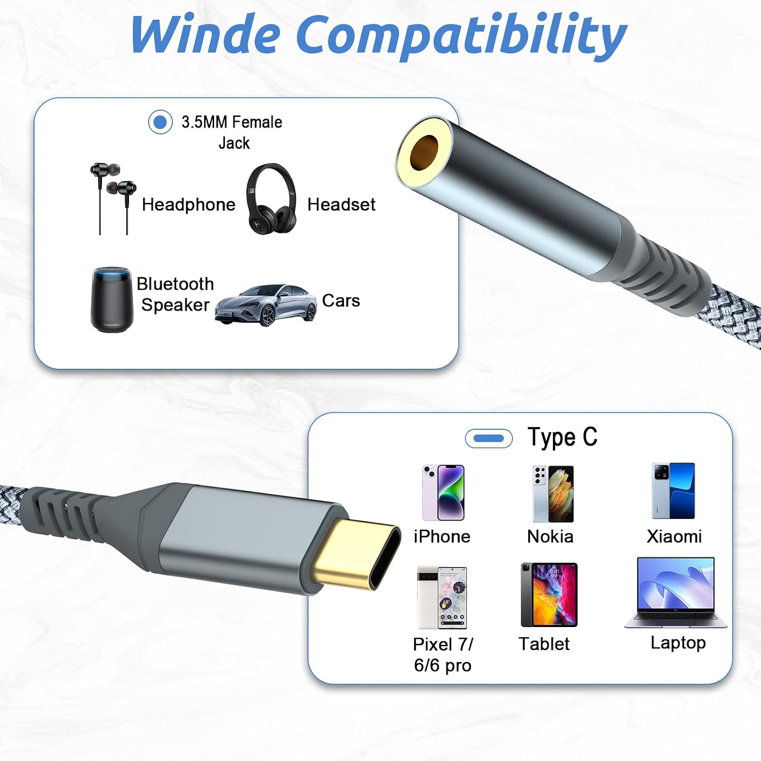 USB C to 3.5mm Audio Headphone Adapte (2 Pack)