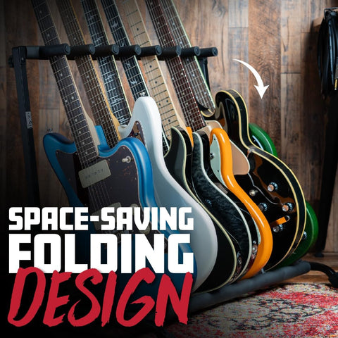Gator Rok-It Collapsible Folding Guitar Rack Stand for 7 Guitars – Fits Acoustic, Electric, or Bass Guitars – Portable, Durable, Space-Saving Storage (RI-GTR-RACK7)