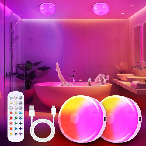 2-Pack Waterproof Shower Light No Wiring, Rechargeable Shower Lamp, White