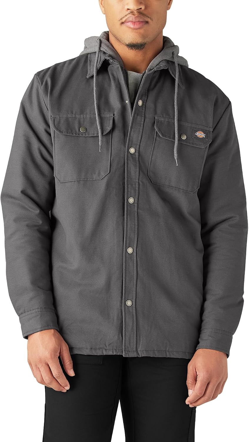 Dickies Men's Fleece Hooded Duck Shirt Jacket With Hydroshield