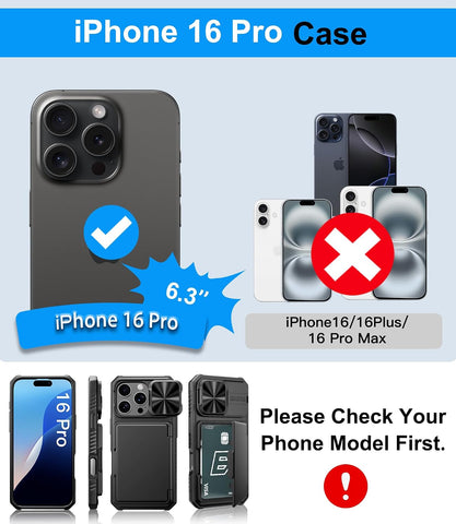 BXYJY for iPhone 16 Pro Case Wallet, Credit Card Holder (4-5 Cards), Black