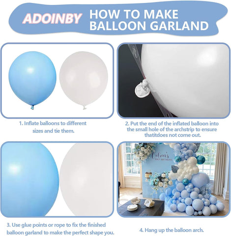 Blue and White Balloon Arch Kit, ADOINBY 140Pcs Pastel Light Blue and White Balloon Garland kit, 18 12 10 5 Inch Different Size Balloons for Baby Shower Birthday Gender Reveal Anniversary Decorations