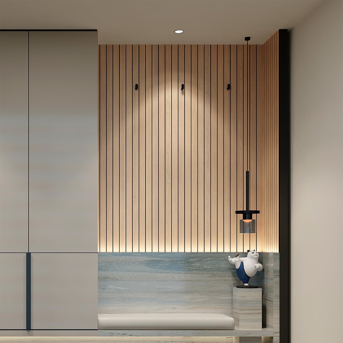 YU LI 3DH Peel and Stick PVC Slat Wall Panel 236"x15.75" Self-Adhesive Thick Faux Oak Wood Grain Wallpaper Panel 3D Soundproof Wall Panels for Walls & Ceilings