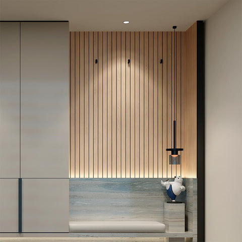 YU LI 3DH Peel and Stick PVC Slat Wall Panel 236"x15.75" Self-Adhesive Thick Faux Oak Wood Grain Wallpaper Panel 3D Soundproof Wall Panels for Walls & Ceilings