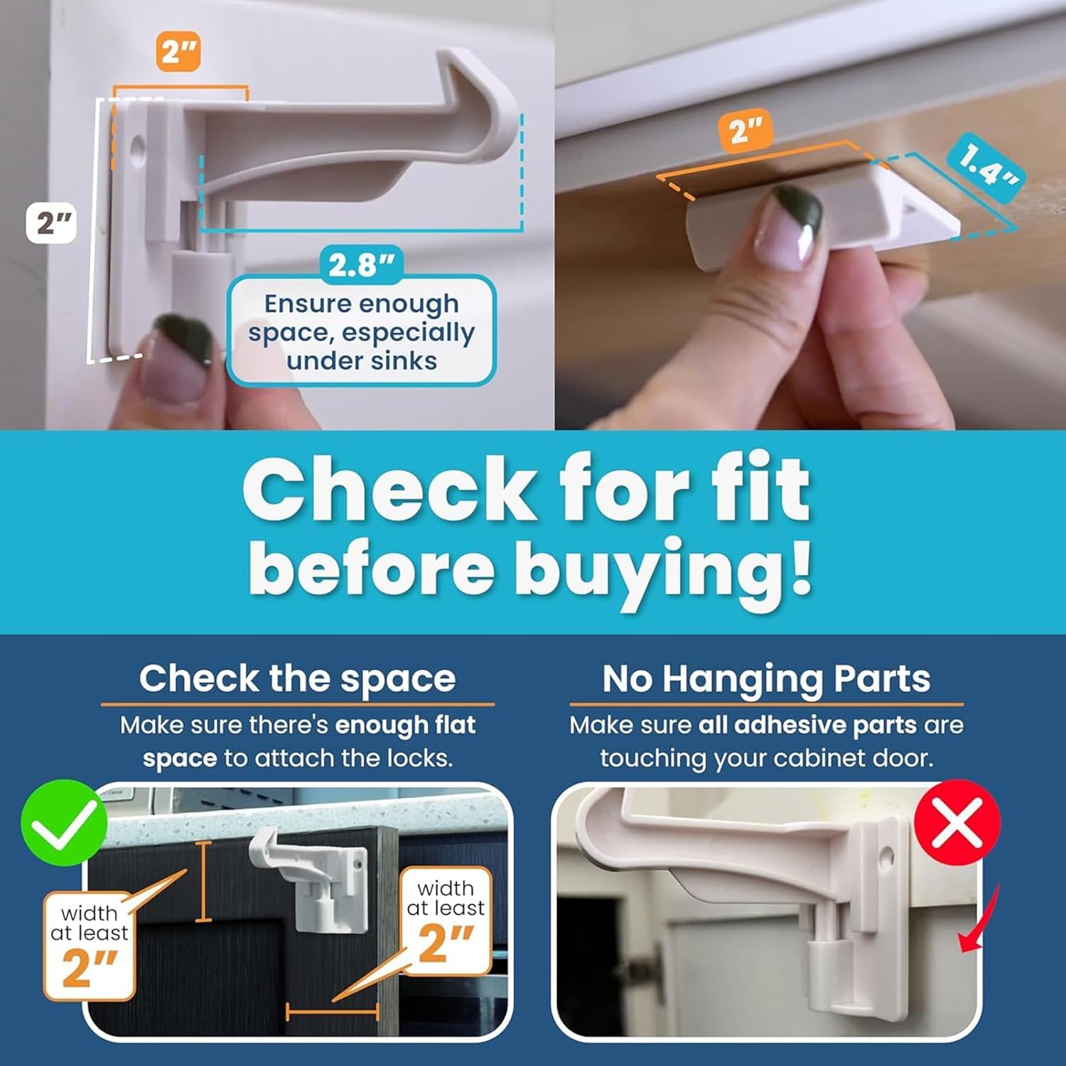 20 Pack Upgraded Version Cabinet Locks Baby Proofing, Children Proof Cupboard Drawers Latches, No Drilling or Tools Required for Installation, Works with Cabinets & Drawers, Adhesive Easy Installation