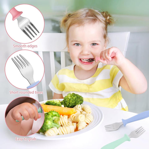 Pimoys 6-Pack Toddler Forks, 18/8 Stainless Steel with Plastic Handles