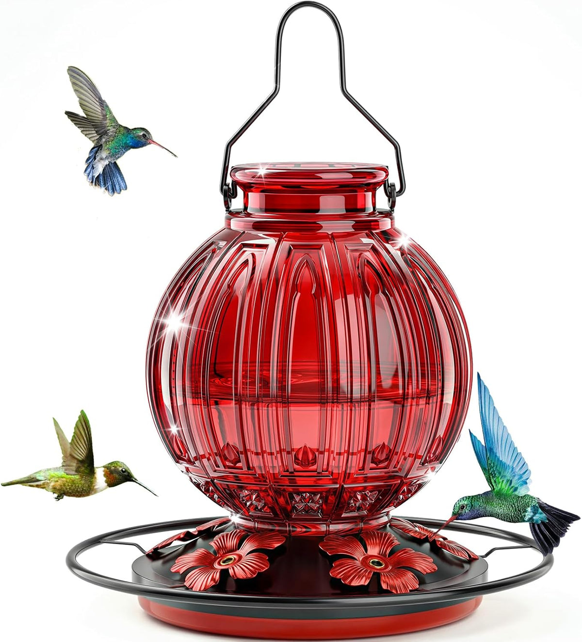 Glass Hummingbird Feeder for Outdoors Hanging, 26 fl oz Bird Nectar Feeder