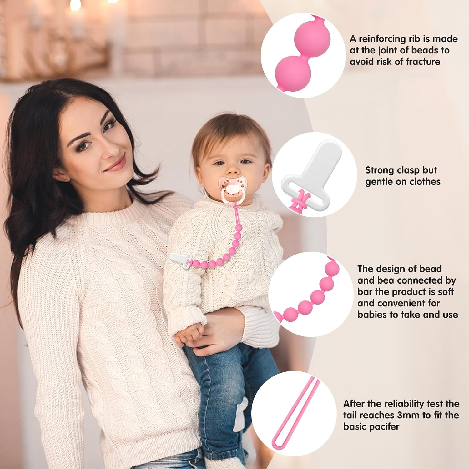 Pacifier Clips Baby Girls - Draklary 4 Pack Paci Clip Silicone Soothe Baby Binky Holder for Newborn Essentials Shower Birthday Gift Scenes