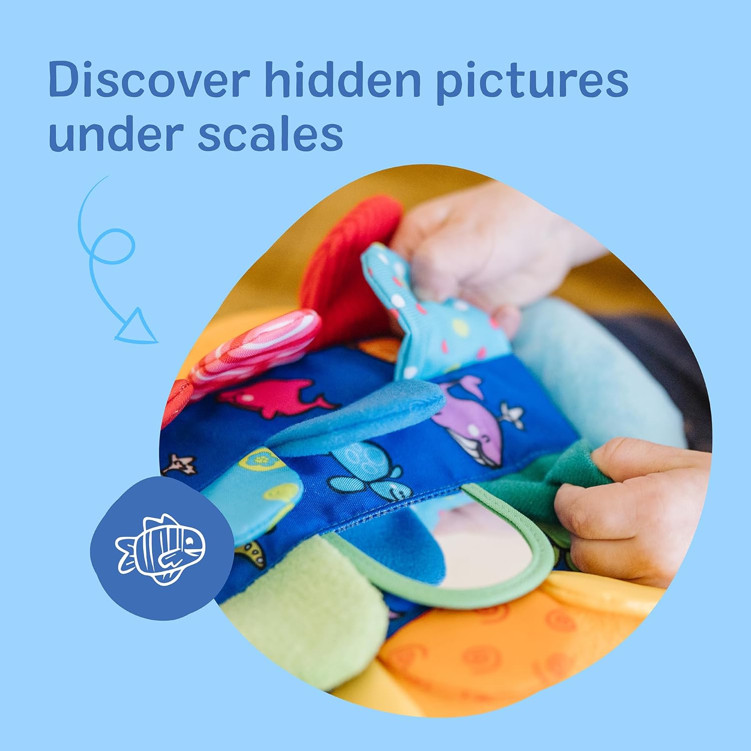 Melissa & Doug K’s Kids, Flip Fish Stuffed Animal, Soft Baby Book, Multi-Textured Squeaking & Crinkling Infant Sensory Toys for Babies with Baby Mirror, Tummy Time Toys for Infants Ages 0–9 Months