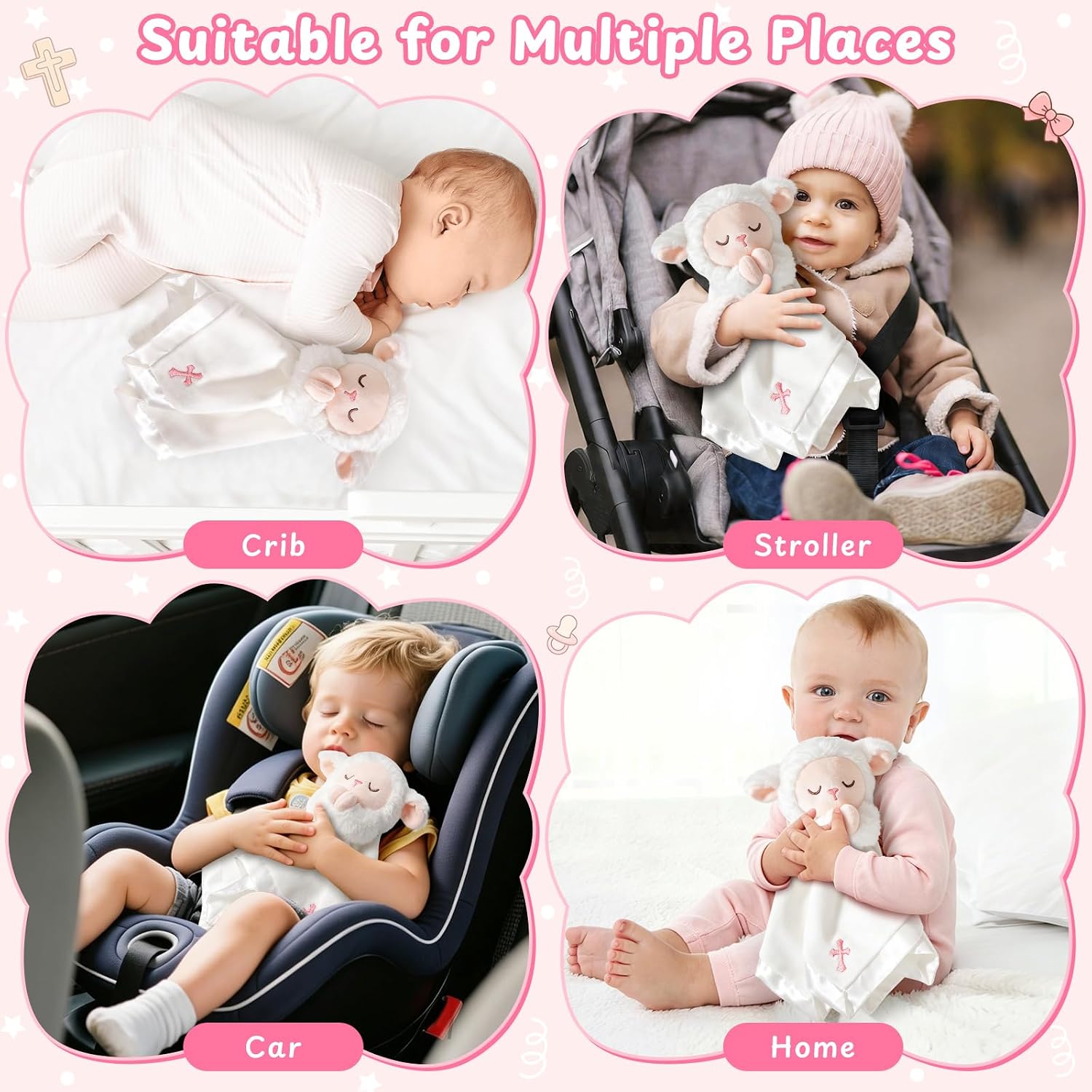 Lamb Baptism Blanket, Lamb Loveys Baptism Gifts for Baby Girls