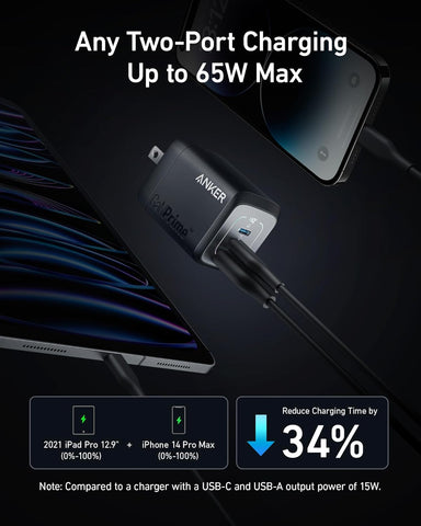 Anker USB Charger Block,67W GaN Wall Charger,3-Port Compact Fast Charging Phone Charger,For MacBook Pro/Air, Pixelbook, iPad Pro, iPhone 17/16/Pro, Galaxy S23/S22, Note20, Pixel, Apple Watch, and More