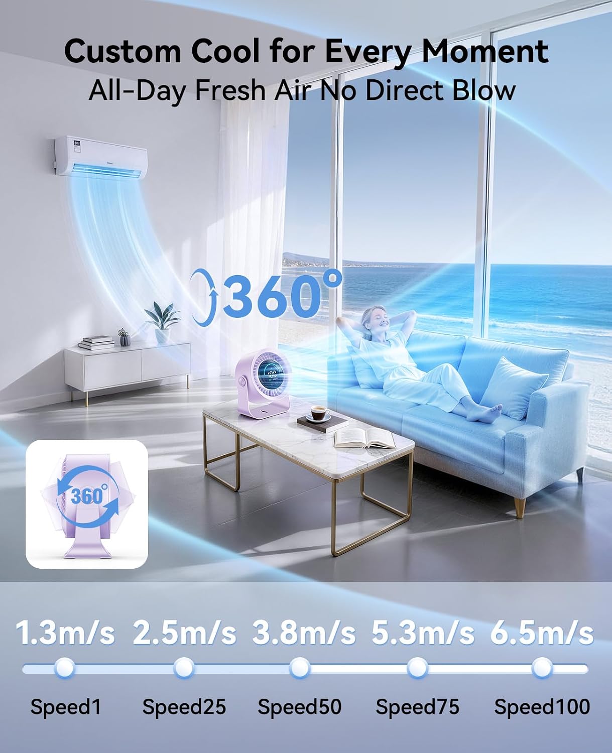 DIGIX Portable Desk Fan, 100 Speeds, 360° Rotation, USB Rechargeable