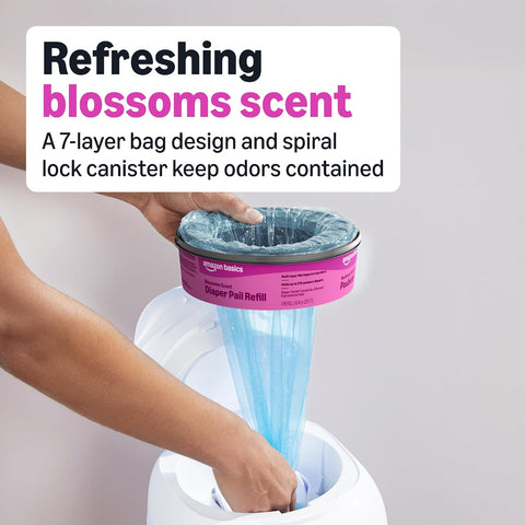 Amazon Basics Blossoms Scented Diaper Pail Refills for Diaper Genie Pails, 2160 Count (8 Packs of 270 Count) (Previously Mama Bear)