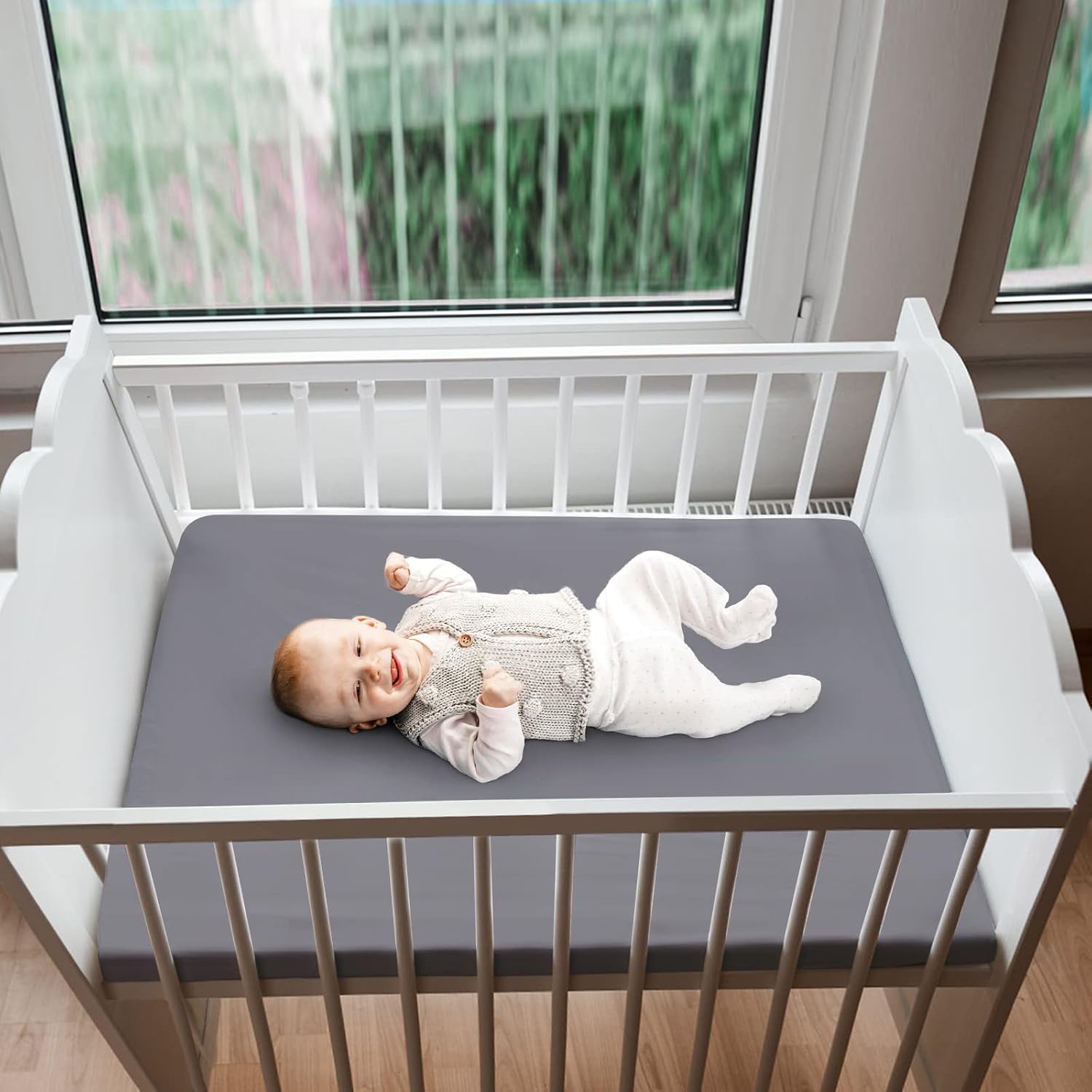 Mini Crib Sheets Fitted, 2 Pack Neutral Mini Crib Sheets for Boy & Girl