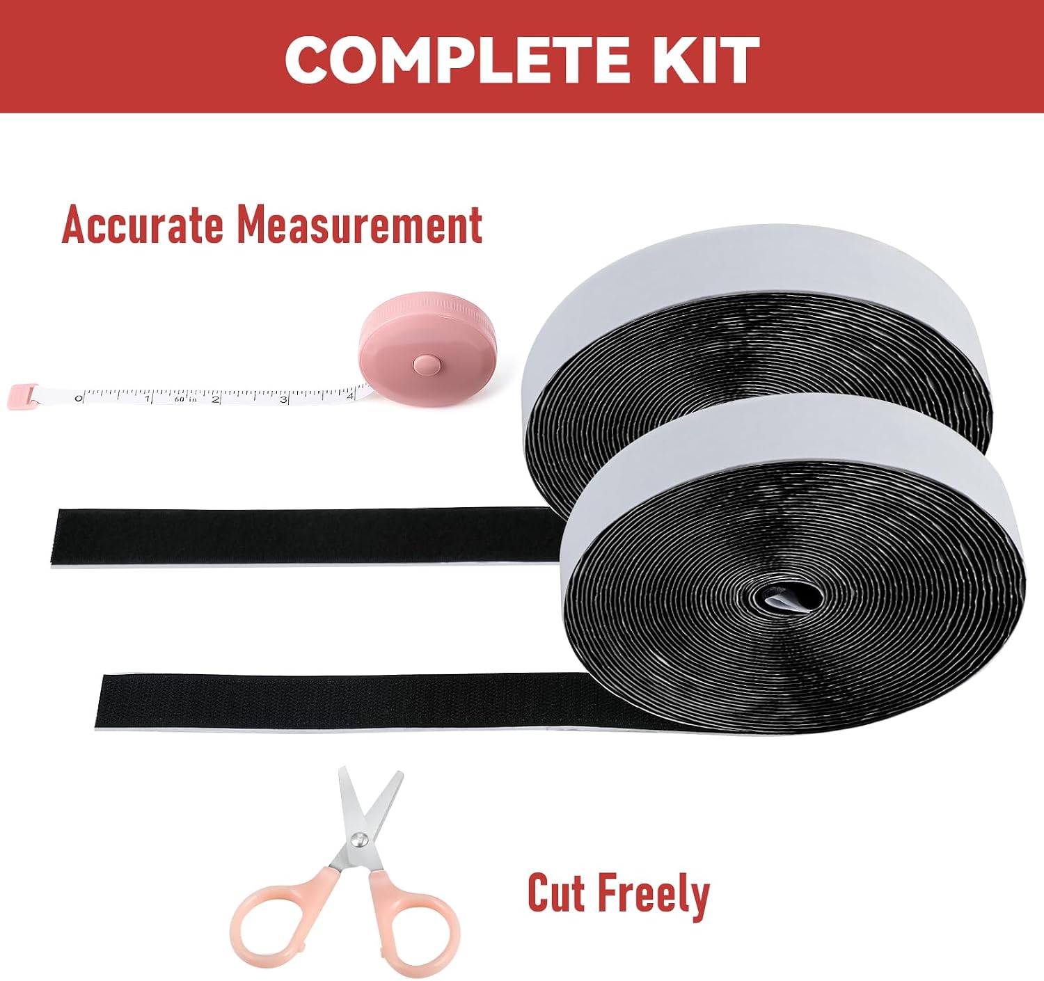 PTUNA 32Ft *1 Inch Hook and Loop Tape with Adhesive Back,Black