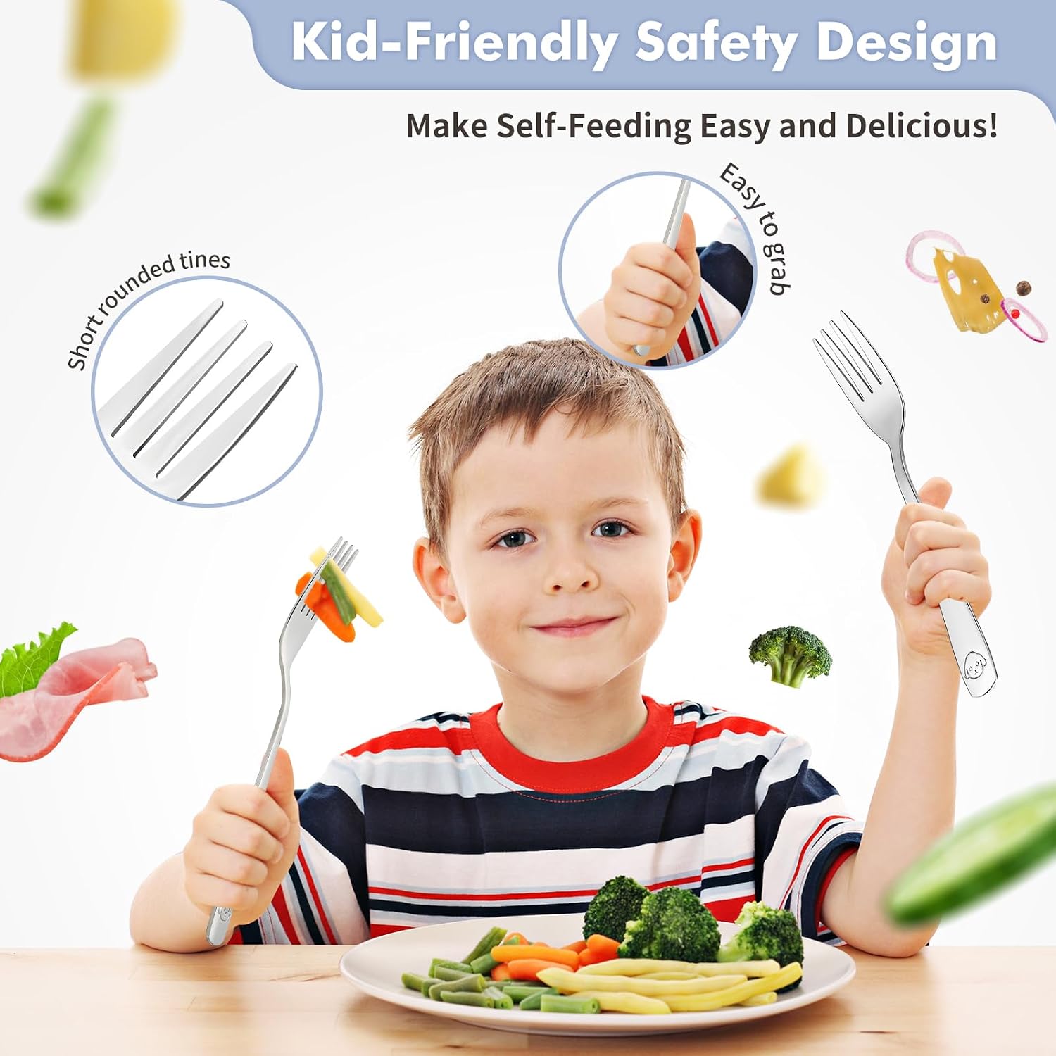 DRKIO 12Pcs Stainless Steel Toddler Forks Set Small Metal Kids Silverware