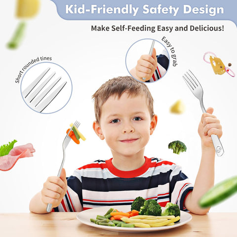 DRKIO 6Pcs Stainless Steel Toddler Forks Set Small Metal Kids Silverware
