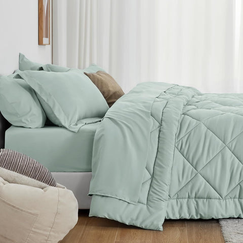 Love's cabin Full Comforter Set Aqua, 7 Pieces Full Bed in a Bag, All Season Bedding Sets with 1 Comforter, 1 Flat Sheet, 1 Fitted Sheet, 2 Pillowcase and 2 Pillow Sham