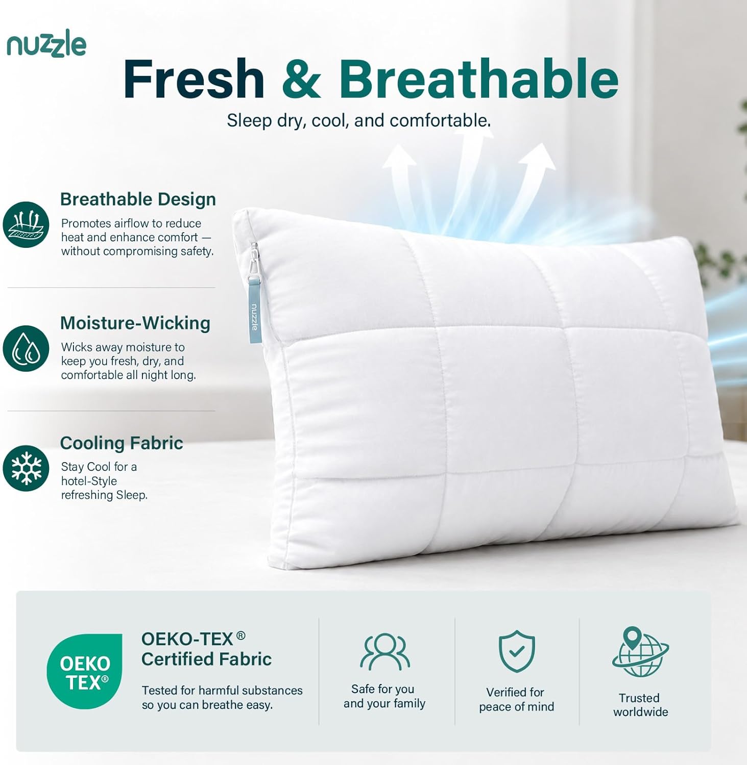Nuzzle Pillow Standard Adjustable Neck Pillow,Soft Luxury Hotel Feel
