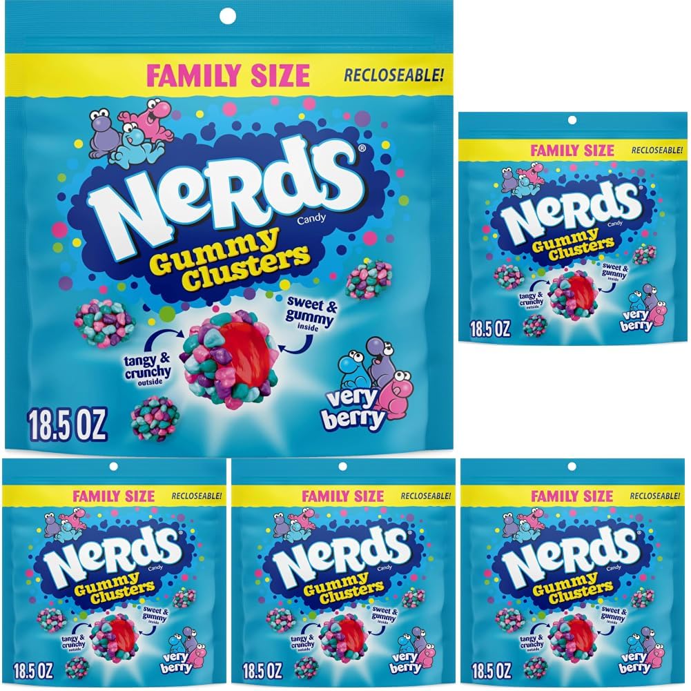 NERDS Gummy Clusters Very Berry Candy, Crunchy & Gummy, 18.5 Ounce (Pack of 5)