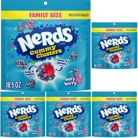 NERDS Gummy Clusters Very Berry Candy, Crunchy & Gummy, 18.5 Ounce (Pack of 5)