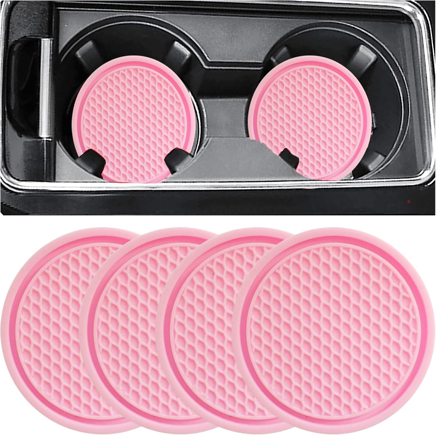 ZSDY Car Cup Coaster, 4PCS Universal Auto Non-Slip Cup Holder Embedded in Ornaments Coaster, Car Interior Accessories Sets, Pink