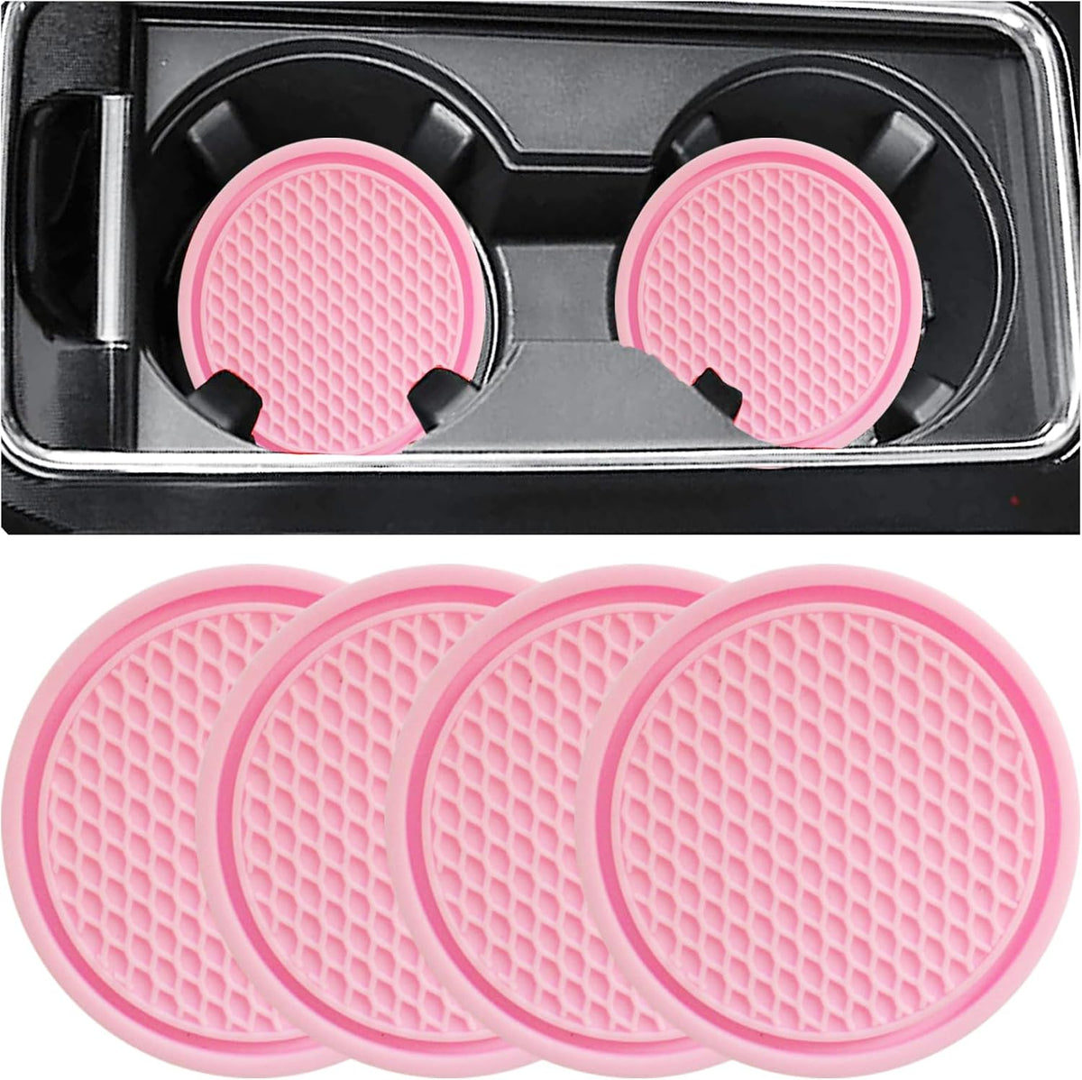 ZSDY Car Cup Coaster, 4PCS Universal Auto Non-Slip Cup Holder Embedded in Ornaments Coaster, Car Interior Accessories Sets, Pink