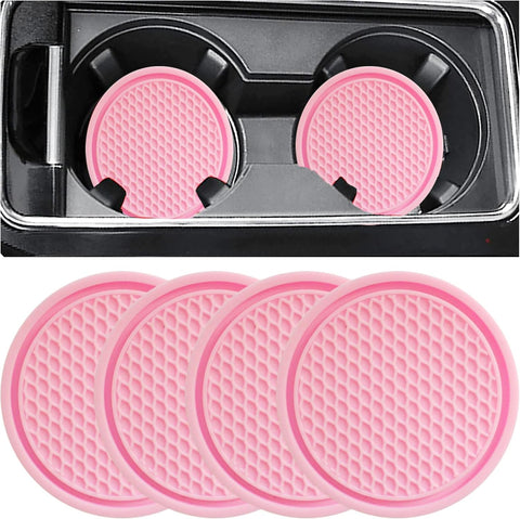 ZSDY Car Cup Coaster, 4PCS Universal Auto Non-Slip Cup Holder Embedded in Ornaments Coaster, Car Interior Accessories Sets, Pink