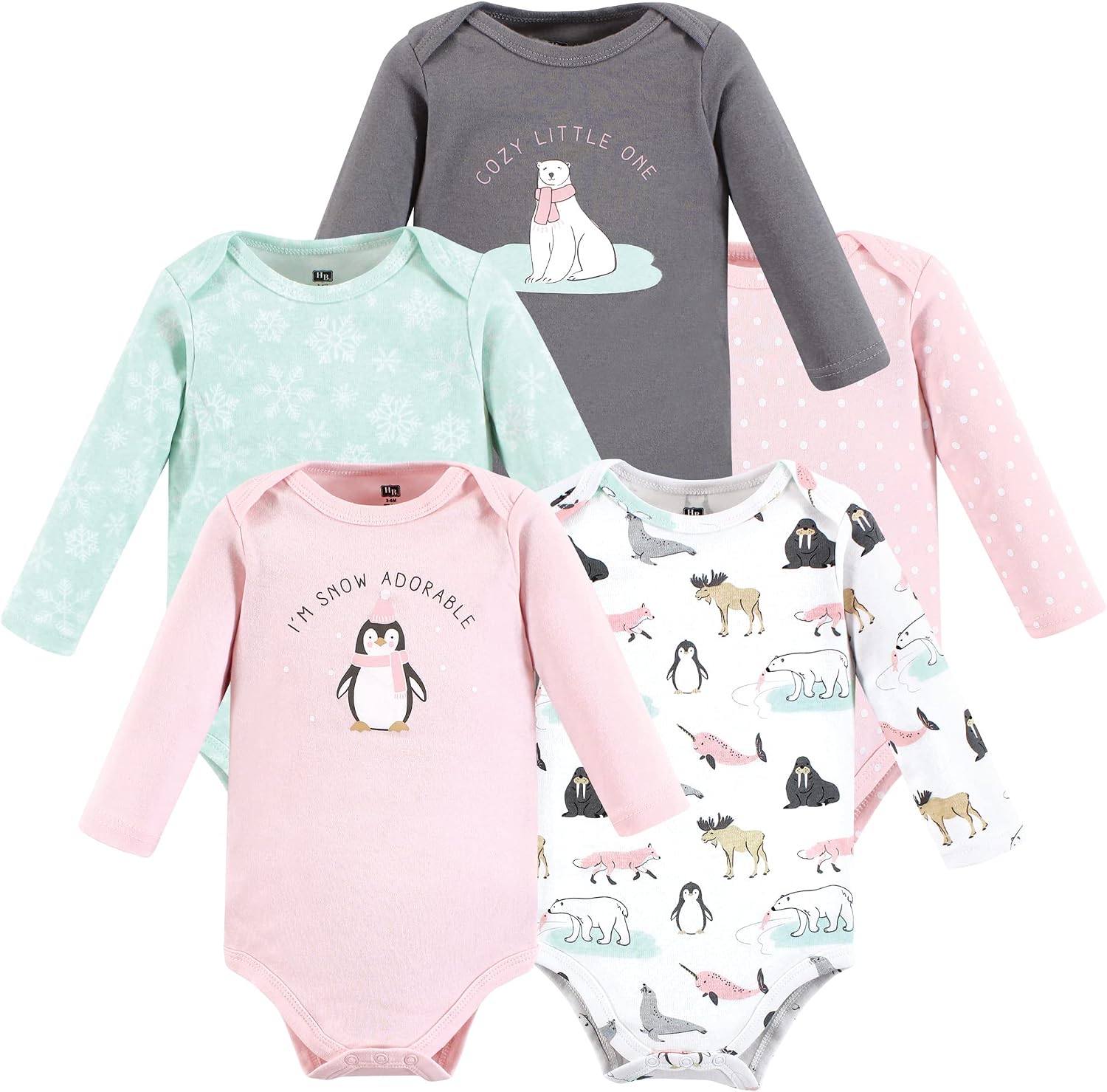 Hudson Baby baby-girls Cotton Long-sleeve Bodysuits 5-pack