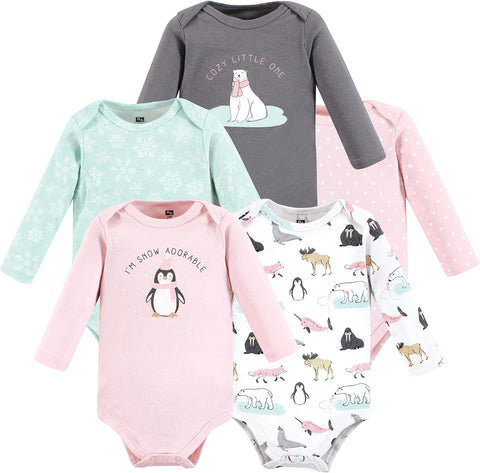 Hudson Baby baby-girls Cotton Long-sleeve Bodysuits 5-pack