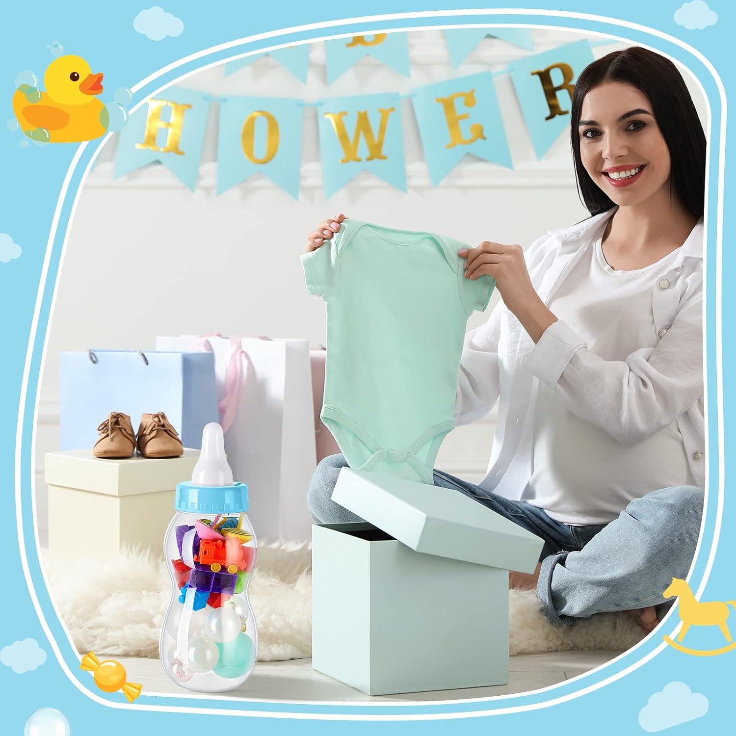 Tessco for you 2 Pcs 11in Jumbo Baby Bottle Bank Baby Shower, Blue