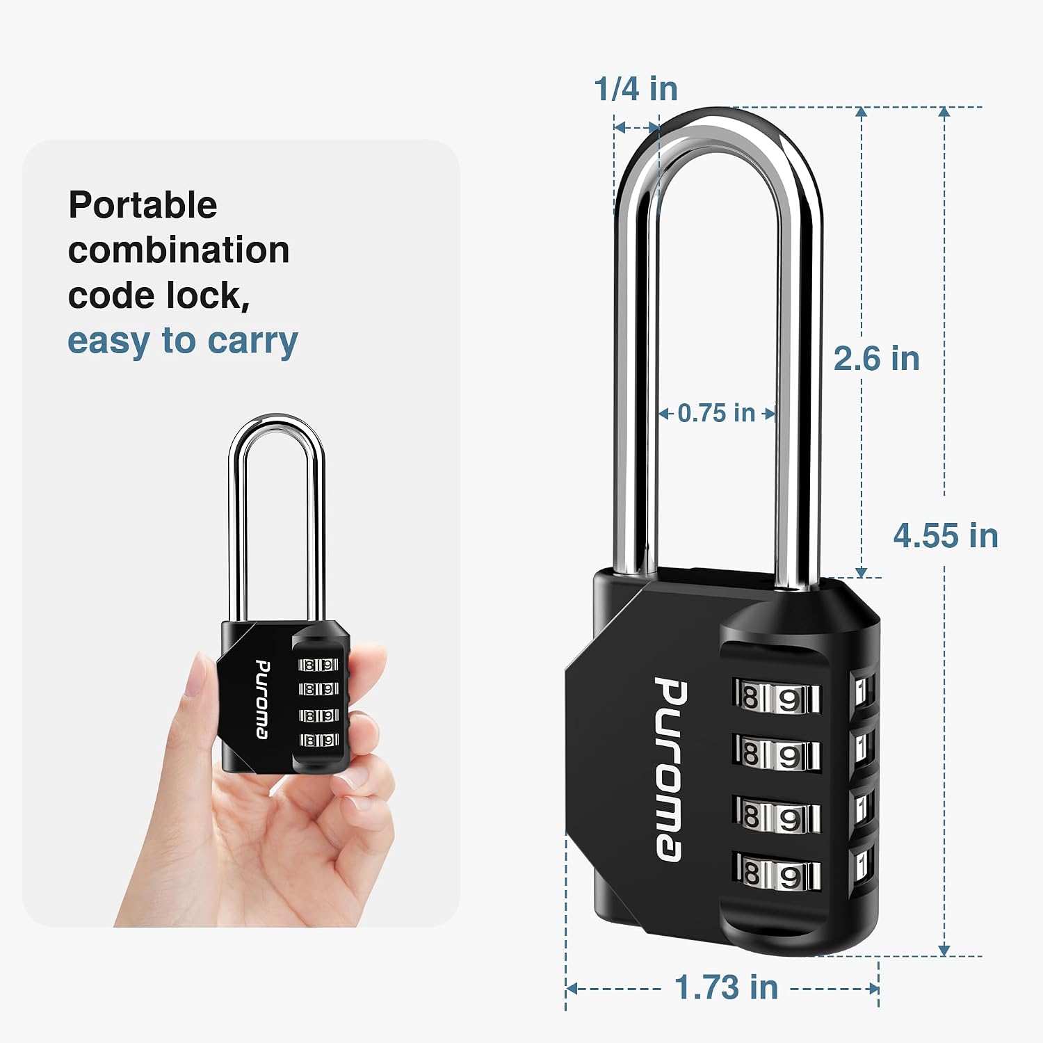 Puroma 2 Pack Combination Lock 4 Digit 2.6 Inch Padlock Gate Shed Black