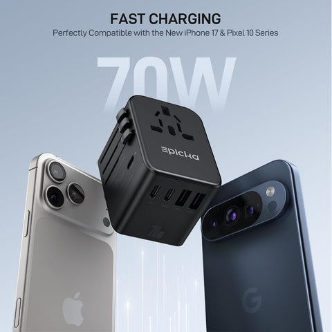 Epicka 70W GaN PD Universal Travel Adapter, 3USB-C/2USB-A