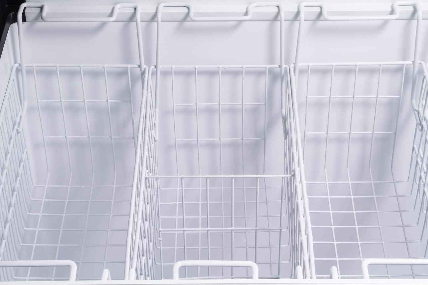 Duura Commercial Mobile Ice Cream Display Chest Freezer Sub Zero Temp Curved Glass Top Frost Free Lid with 5 Wire Baskets, 47.4 Inch Wide 12.8 Cubic Feet, White