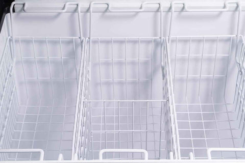 Duura Commercial Mobile Ice Cream Display Chest Freezer Sub Zero Temp Curved Glass Top Frost Free Lid with 5 Wire Baskets, 47.4 Inch Wide 12.8 Cubic Feet, White