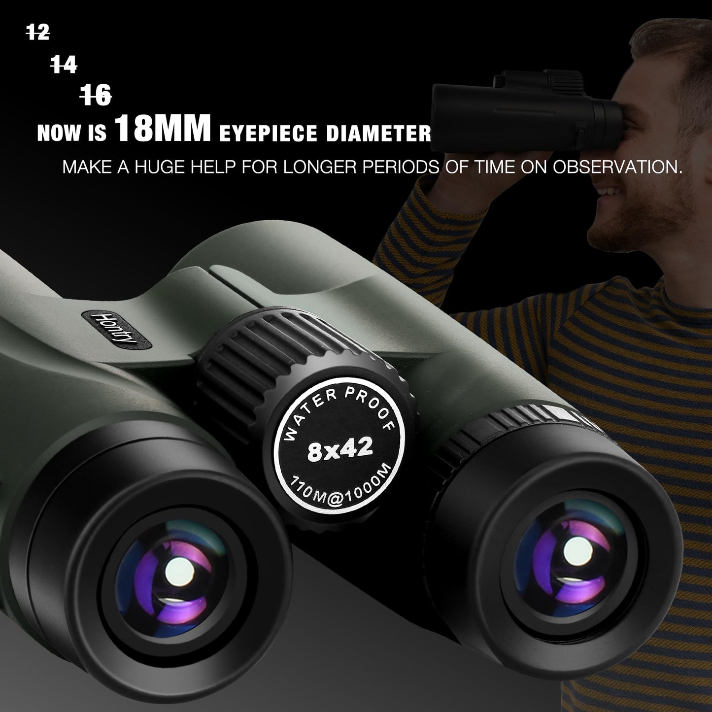 Hontry 8x42 Roof Binoculars, IPX6 Nitrogen-Filled Waterproof Binoculars for Hunting, Bird Watching, Cruise Ship, Travel and Safari