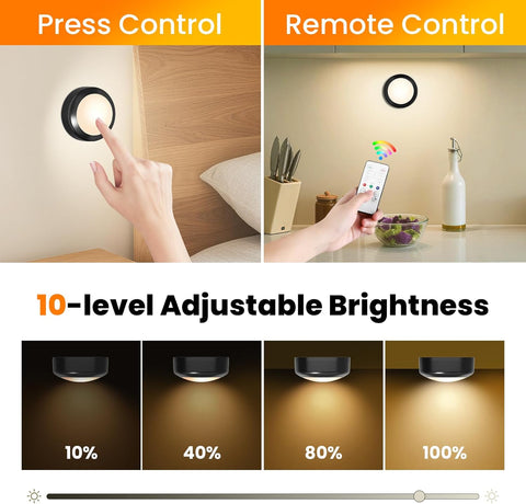 LED Puck Lights with Remote Control, 16 Color Changing Under Cabinet Lighting with Dimmer & Timer, AAA Battery Operated,Under for Closet Bedroom Kitchen, Stair (6 Pack Black)